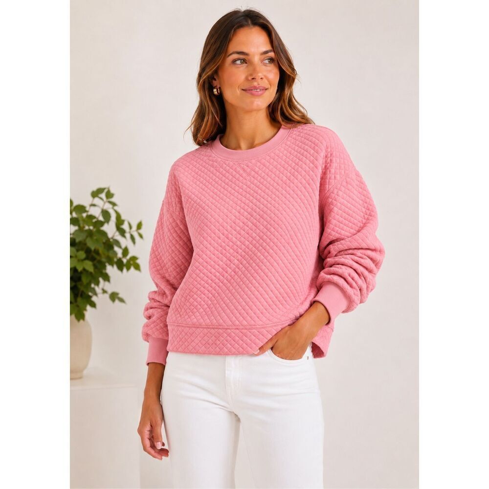 NWT The Beaufort Bonnet Company Pink Quilted Crewneck Pullover coastal loungewea